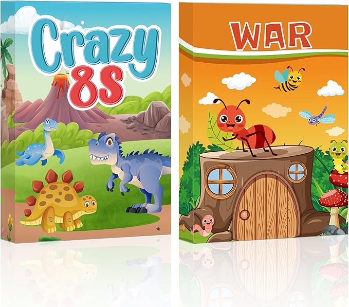 Etyishe Card Games,Card Game for Kids Toddlers Adults,2 Decks of Classic Fun Card Game for Game Nights and Family Gatherings,Great Gifts for Birthday Holiday Easter Basket Stuffers (Crazy 8s & War)