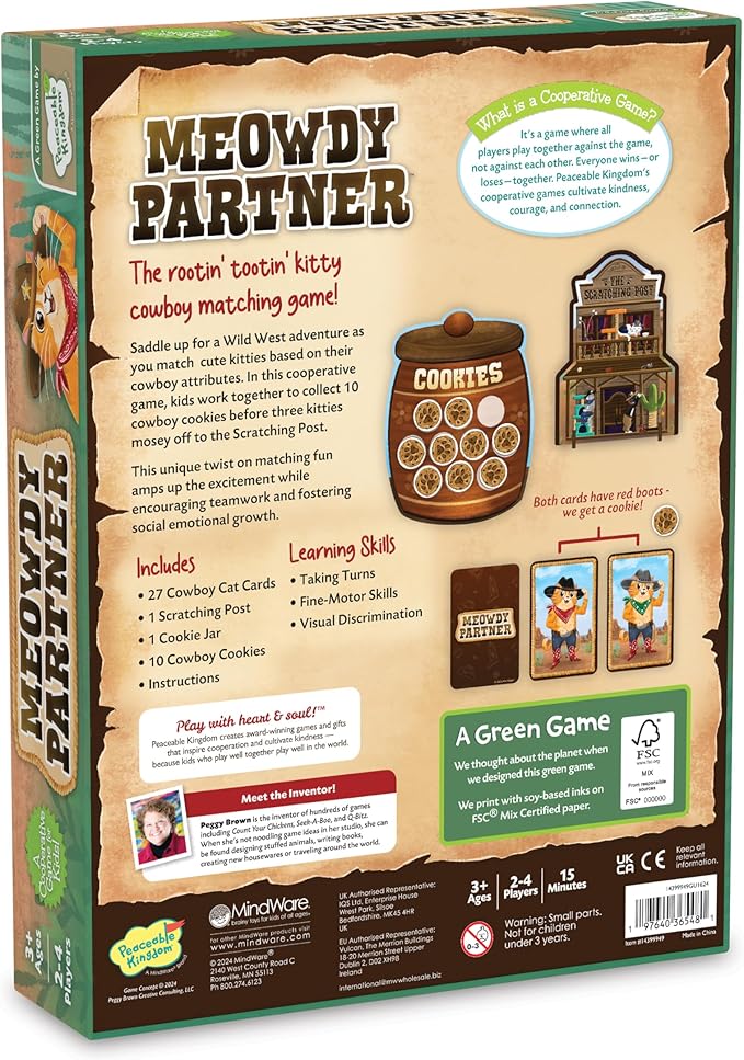 Peaceable Kingdom Meowdy Partner Cooperative Matching Game, Preschool Memory and Observation Game for Kids Ages 3–5, Team Based Gameplay with Cards, Tokens, and Cookie Barrel Board