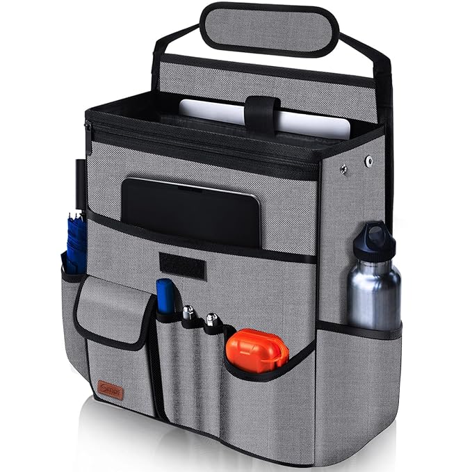 Smof Car Organizer for Front Seat, Passenger Seat, Backseat - Hanging Car Seat Storage Organizer,Multiple Pockets Car Seat Organizer with Separately Pokect for Laptop, Cup Holde & Travel Accessories