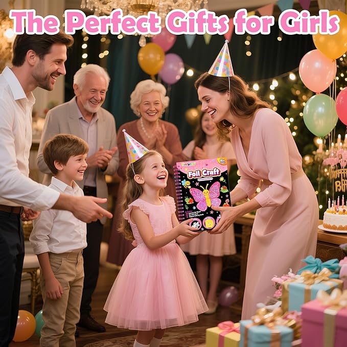 FUNNYB&G Foil Art Crafts for Kids Ages 4-8: Mother's Day 2026, Birthday Gift for Girls, Art and Crafts Supplies, Party Favors, Creative Toys for Girls 4 5 6 7 8 9 Years Old(Insects)
