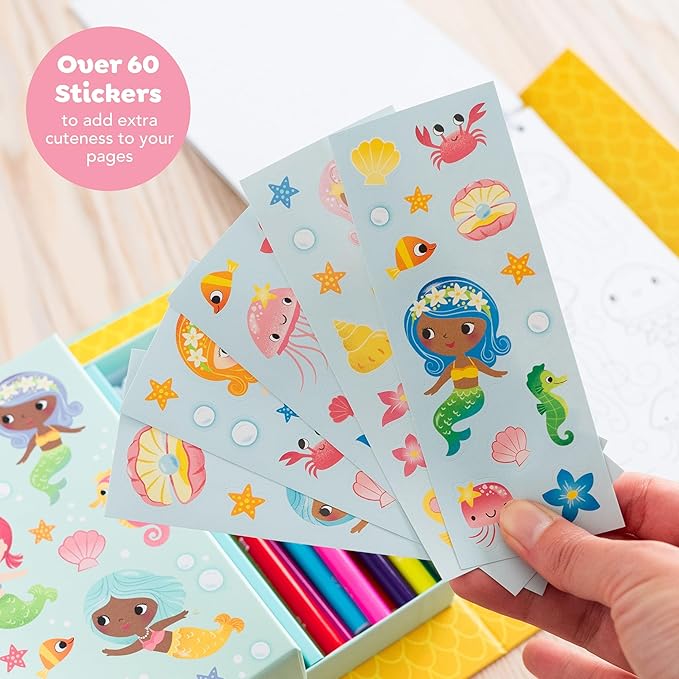 Tiger Tribe Coloring Set - Mermaids, Activity Set for Kids, incl. Stickers & Markers Portable Storage Box, Perfect for Travel, Great Gift