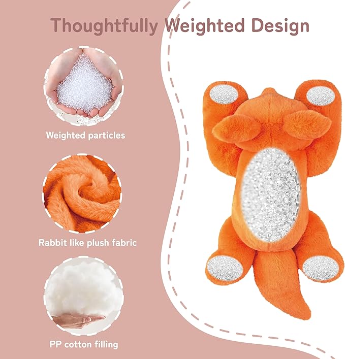 Niuniu Daddy Fox Weighted Stuffed Animals for Kids & Adults, 20" | 3.3lb Large Weighted Plushies Pillow for Sleeping and Calming, Cute Lying Plush Toy Huggable Gift for Everyday Comfort
