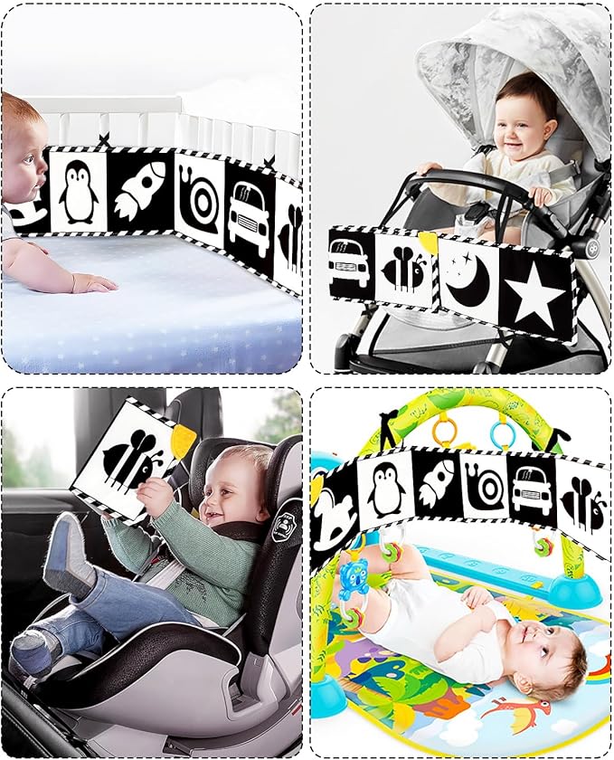 Baobrava High Contrast Baby Toys, Black and White Newborn Toys for Brain Development, Soft Baby Books, Infant Sensory 0-6-12 Months, Tummy Time Toy, Visual Stimulation Montessori Gift