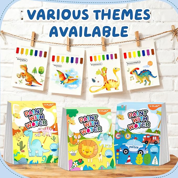 YPLUS Paint with Water Books for Toddlers, Art Craft Toys Watercolor Painting Paper, Gift for Kids Ages 1-3, 2-4, 4-6, Drawing with Brush - Dinosaur