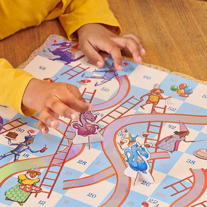 eeBoo Slips & Ladders Dragon Edition - Award Winning Classic Race Game with Holographic Foil, Screen-Free Fun for 2-4 Players, Kids Ages 5 and up