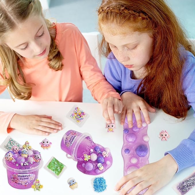 Purple Slime Kit, Clear Slime Bucket, Slimes Party Favors for Kids, Crunchy Slimes Includes 10 Packs of Add-ins, Sensory Toys Birthday Easter Hallowmas for Girls & Boys Gift