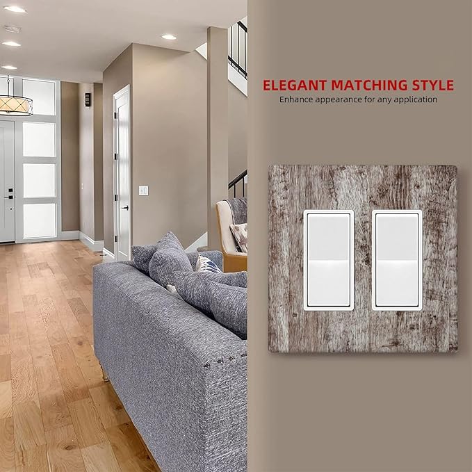 Decorative Outlet Covers Rustic Wood Grey Brown Vintage Wooden Plank 2 Gang Double Rocker Light Switch Cover Decorative Switch plates Electrical Wallplates GFCI Receptacle for Farmhouse Home