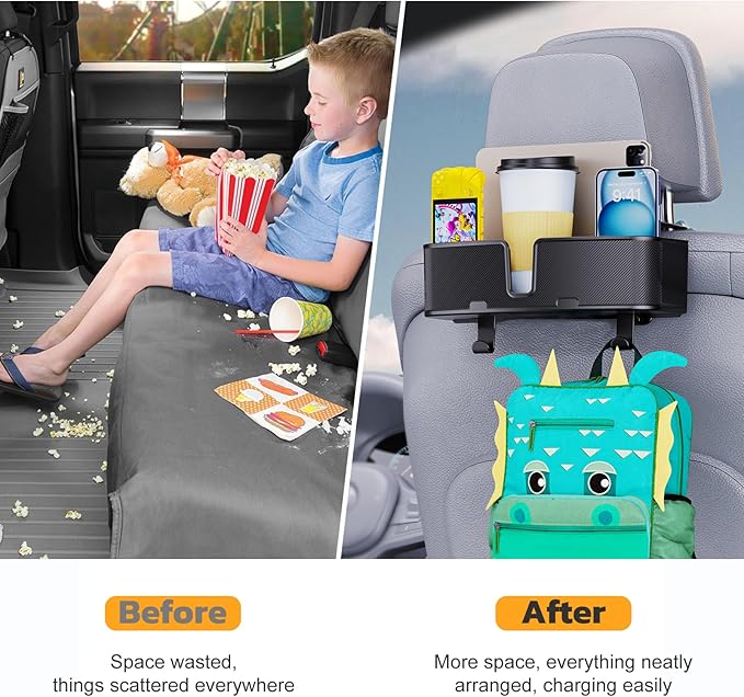MAGJIEYX Car Headrest Cup Holder for Back Seat Organizer for Multi-Hanging Snack Storage Box with Strong Hooks for Kids and Backseat Passengers Share Rid for Travel Accessories（2-Pack）