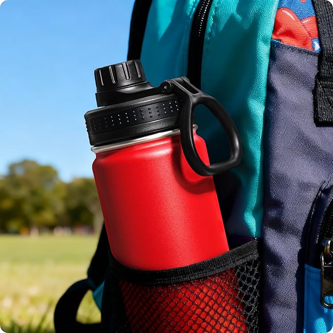 Kids Water Bottle for School 16 oz Stainless Steel Double Wall Vacuum Insulated Sports Water Bottle Leak Proof-Reusable Metal Flask with Silicone Boot for Christmas, BPA-Free(Canyon Red)