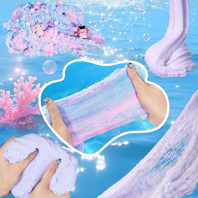 Axolotl Cloud Slime Kit 2 Pack - 14oz Non-Sticky DIY Slime for Kids, Includes Cute Axolotl Charms & Add-Ins, Glitter, ASMR Sensory Toys, Slime Party Favors for Girls Boys