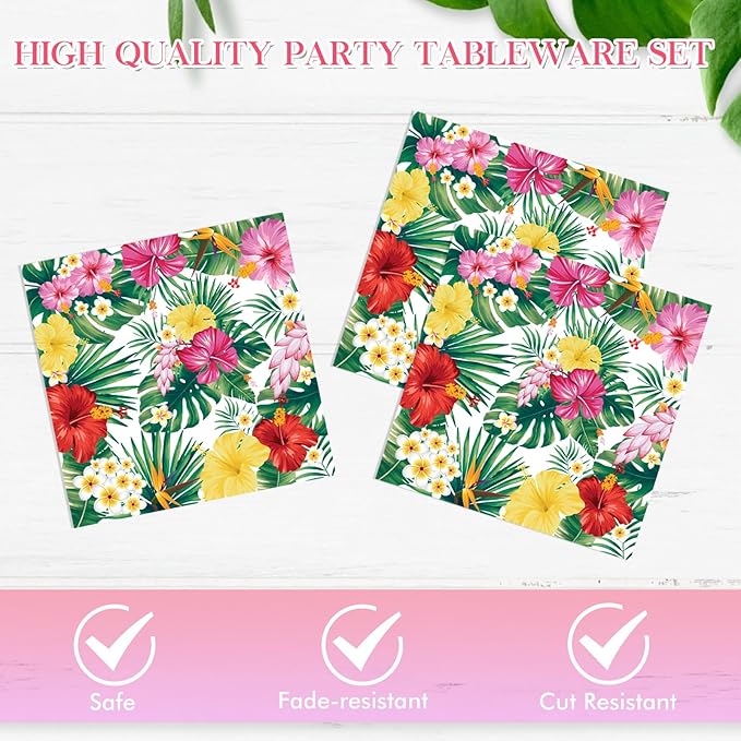 40PCS Hawaiian Luau Party Decoration, Luau Decoration Aloha Tropical Palm Leaves Tableware Supplies Hawaii Disposable Plates, Napkins, Party Supplies for Birthday Summer Kid