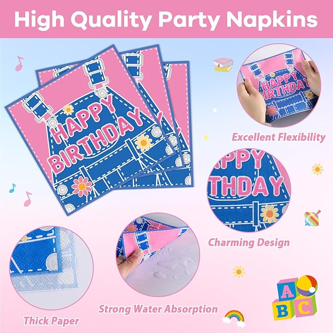 96Pcs 1st Birthday Party Plates and Napkins Girls Pink Cartoon Teaching Decor One Year Old Paper Disposable Dessert Cake Plates English Teacher Theme Tableware Set for Baby Shower Favors 24 Guests
