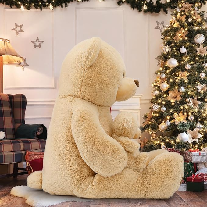 MorisMos 51 Inch Giant Teddy Bear, Big Mommy with Baby Bear Stuffed Animal Plush Gifts on Baby Shower, Brown