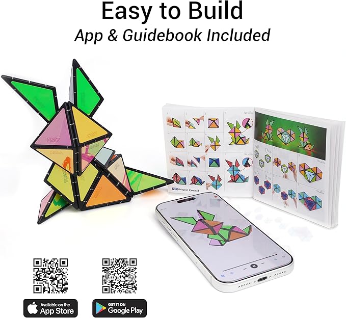 TOSY Magnet Pyramid Stone - 1 Cube Transforms into 1 Billion Shapes (Bunny, Egg, Flowers, Heart), Easter Basket Stuffers Gift, 12 pcs, 243 Magnets, Holographic Design, Puzzle/STEM Toy, 4-Pack