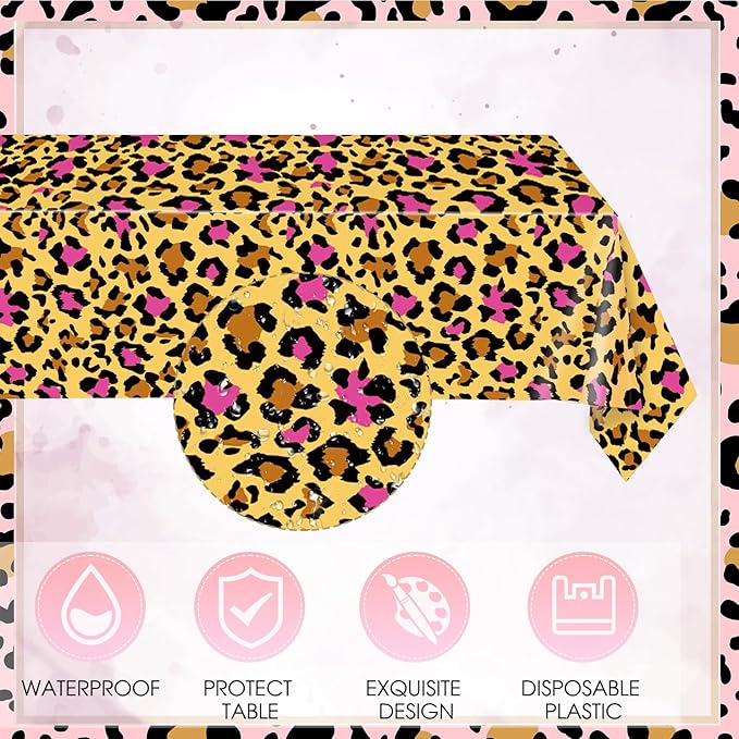 41PCS Pink Leopard Print Birthday Party Decorations Cheetah Party Decorations Tableware Dessert Plates Napkins,Cheetah Print Table Cloth for Safari Animal Leopard Theme Birthday Party Supplies