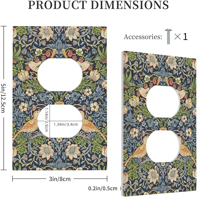 Outlet Covers Morris Strawberry Thrush Birds Colorful Plants 1 Gang Duplex Light Switch Cover Decorative Switch Plates Electrical Receptacle Faceplate Wall Plate For Bed Room Living Room