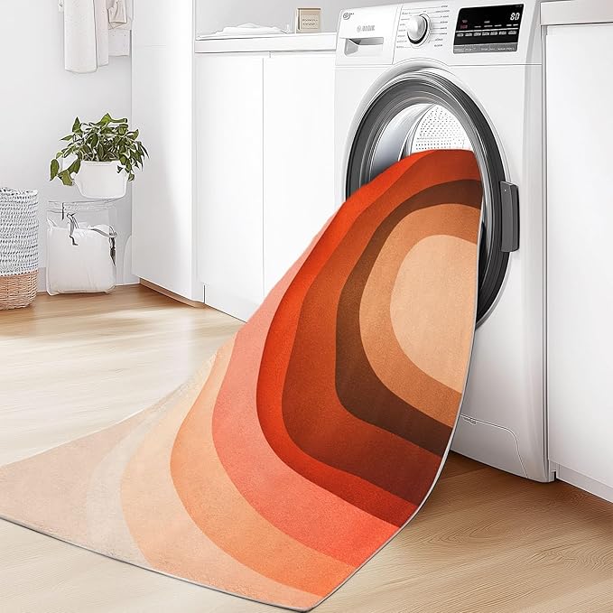 Geometric Arch Rainbow Area Rug 5 x 7 ft Durable Rugs Pink Non-Slip Carpet, Indoor Machine Washable Breathable Carpet for Living Room Hallway Playroom Floormat