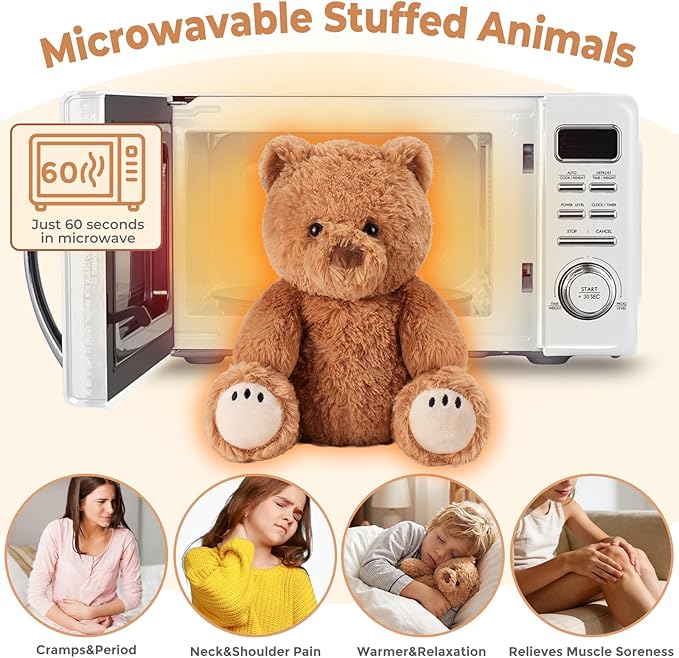 Teddy Bear Microwavable Weighted Stuffed Animals for Kids,Heating Pads Plush Bear for Period Cramps, Lavender Scented Hot&Cold Use Comforts Stress&Pain, Cozy Toy Gifts for Gils Boys Adults