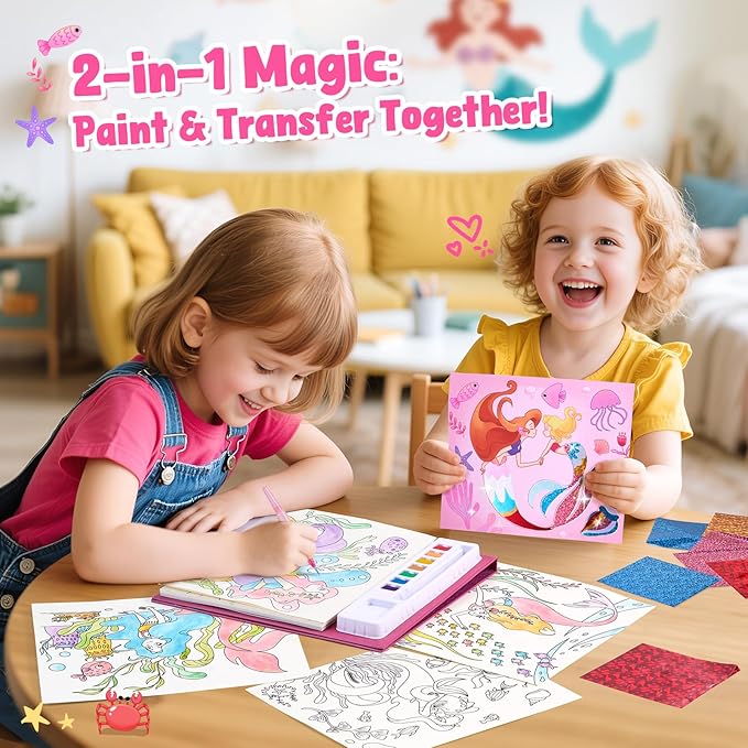 JoyCat Paint with Water Coloring Books, Art & Craft Activity, No Mess Art for Kids Ages 4-8, Craft Kits & Supplies, DIY Creative Activity, Gifts for Girls & Boys (Ocean Princess)
