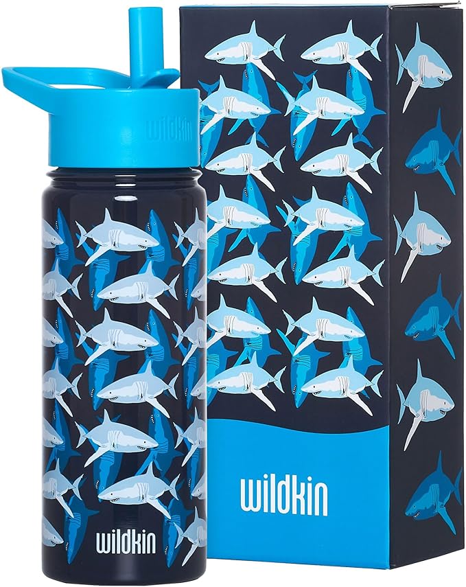 Wildkin Kids 18oz Stainless Steel Water Bottle – BPA-Free, Leakproof, Insulated, Easy-Clean - Sharks