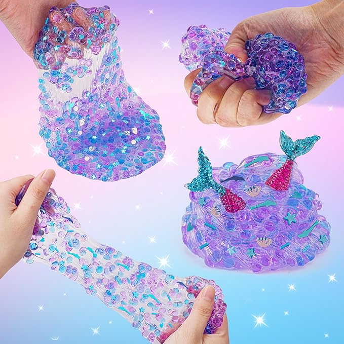 Mermaid Fishbowl Bead Slime - Super Stretchy, Non-Sticky & Crunchy Slime Sensory Toy, Kids Slimes Party Favor Gift for Birthday, Easter, Halloween, Christmas