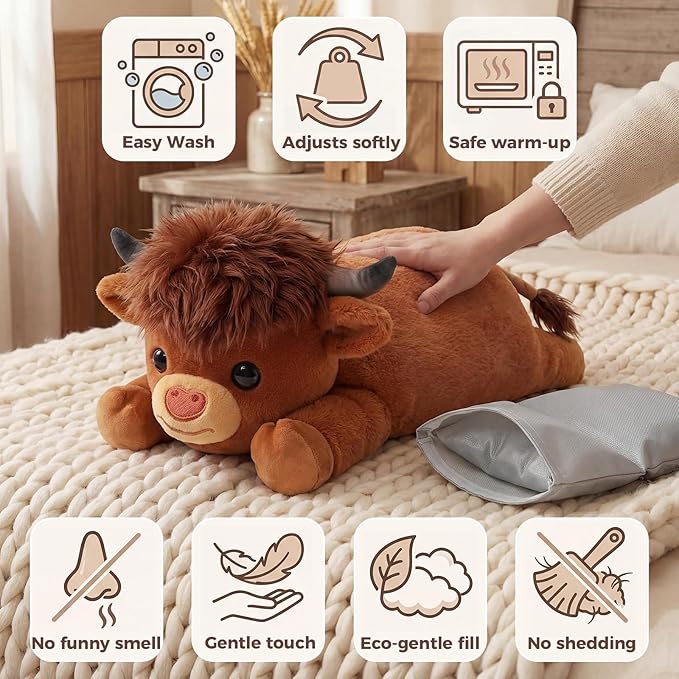 Mewaii Weighted Stuffed Animals with Microwavable Heating Pad - 5 lbs Adjustable, Heatable & Coolable Stuffed Animal for Realistic Hug, Removable Inner Pad, Plush Gifts for Kids (Amber Brown, 23 Inch)