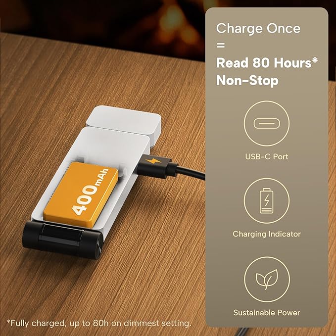 86lux Book Light, Rechargeable Clip-On LED Reading Light for Bed & Night Use - 3 Color Temperatures with Stepless Dimming, Ultralight Bookmark Design for Kids, Book Lovers, White