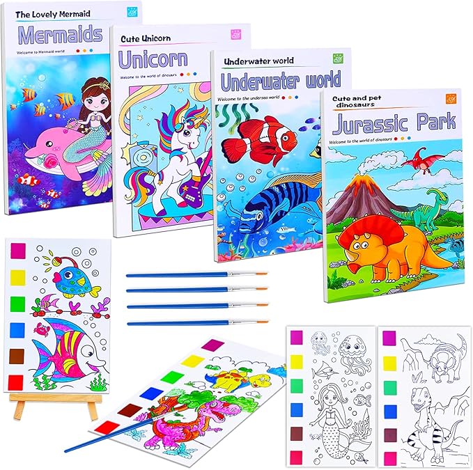 JUNQIU 4Pack Paint with Water Books for Kids, Watercolor Painting Coloring Books for Toddlers, Magic Paint Set, Arts and Crafts for Girls Gifts, Stocking Stuffers For Kids