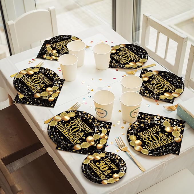 200Pcs 30th Birthday Party Tableware Set, Back in 1996 Birthday Party Decorations Supplies for Men Women Cheers to 30 Years Birthday Party Dessert Plates Napkins Forks Favors, Serve 50