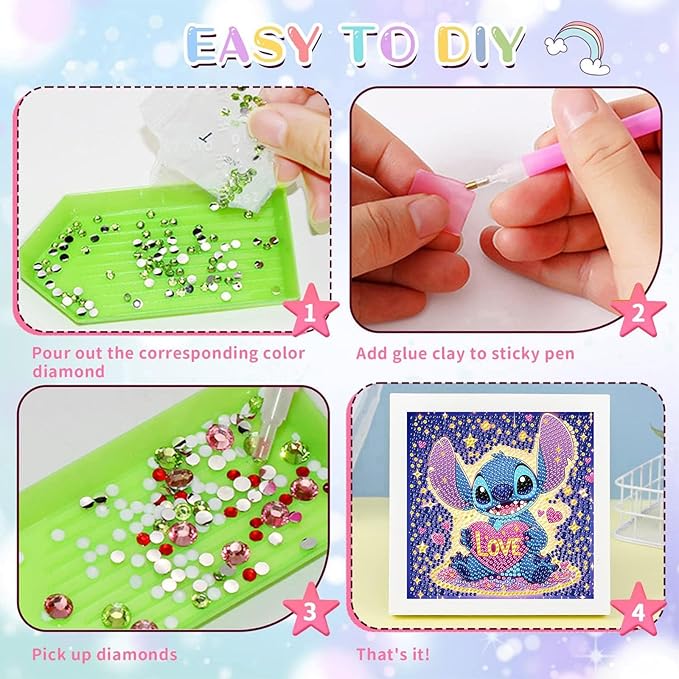 KOJEFCV Cartoon Diamond Art Painting Kits for Kids with Frame, Cartoon Diamond Art for Kids Ages 4-8-12, Easy Gem Kit Kid with Beautiful Package for Gift Home Wall Decor (7x7inch)