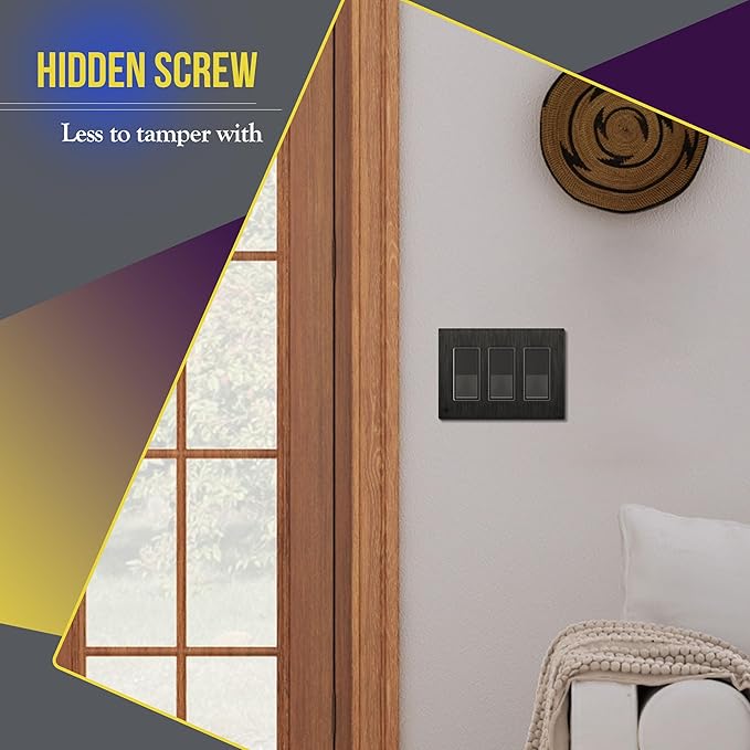 ENERLITES Elite Series Screwless Decorator Wall Plate Child Safe Outlet Cover, Gloss Finish, Size 3-Gang 4.68" H x 6.53" L, Unbreakable Polycarbonate Thermoplastic, SI8833-BDB, Brushed Dark Bronze