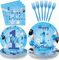 96Pcs Blue 1st Birthday Party Decorations Mr Onederful Plates and Napkins Baby Boy Happy Birthday Tableware Set Supplies for One Year Old Baby Shower Holiday Party Favors Serves 24