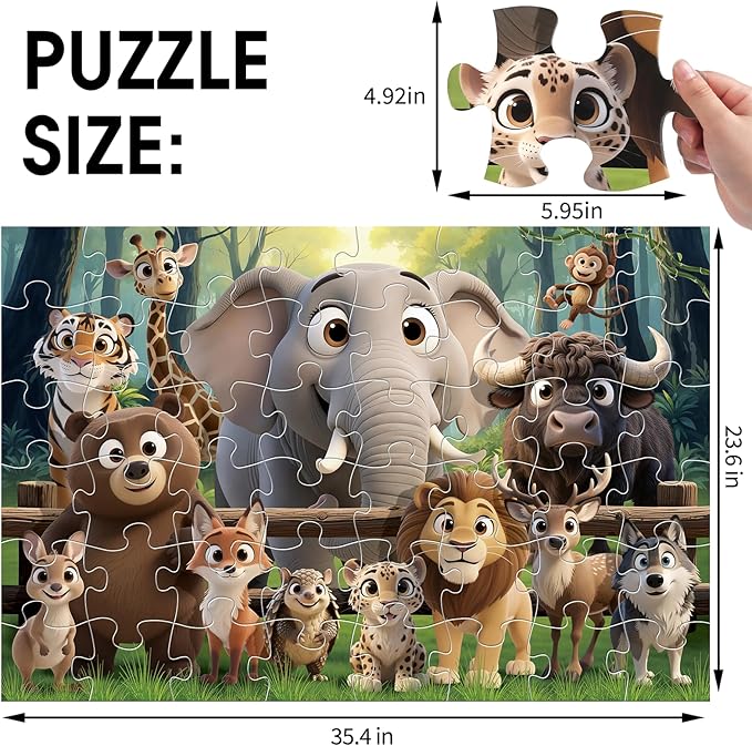 Jumbo Floor Puzzle for Kids,48 Piece Forest Animal Large Jigsaw Puzzles,Learning Educational Toys for Toddlers Ages 3-5,Wildlife Preschool Puzzles Children Easter Gift for Boy Girl Ages 4-8 W