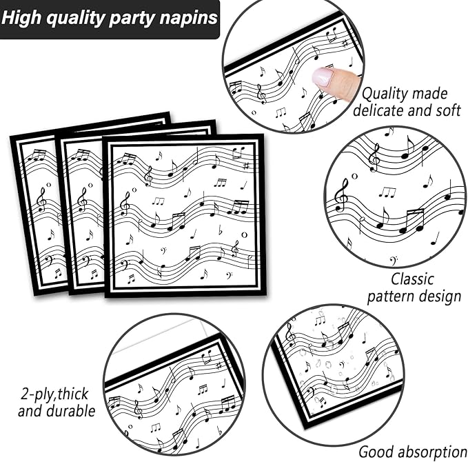 Musical Note Plates Napkins Music Themed Party Tableware Musical Notes Dinnerware Disposable Paper Plates for Baby Shower Music Concert Birthday Karaoke Party Supplies 24 Guests