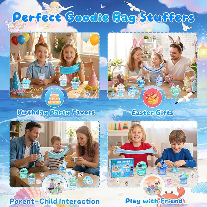 12 Pack Slimes, Blue Slime Kit, Clear Butter Slimes Cloud Slimes Fluffy DIY Kit for Girls Boys, Slime Party Favors Goodie Bag Easter Basket Stuffers, 4 5 6 7 8 9 10 Year Old Birthday Gift Cute Stuff