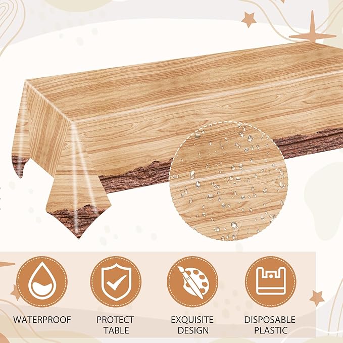 41 Pcs Camping Birthday Party Decorations Rustic Wood Grain Slice Tableware Brown Camo Wood Paper Plates Napkins Tablecloth丨Forest Themed Bonfire Hunting Birthday Lumberjack Party Decor,Serves 20