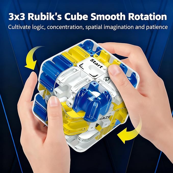 Rubik Race Game Large 3D Labyrinth Cube Puzzle, 3D Puzzles Maze Cube Ball Puzzle, Color-Match Game, Education Sensory Toys Spatial Awareness Brain Training Toy for Stress Relief for Adults Teens(1PC)