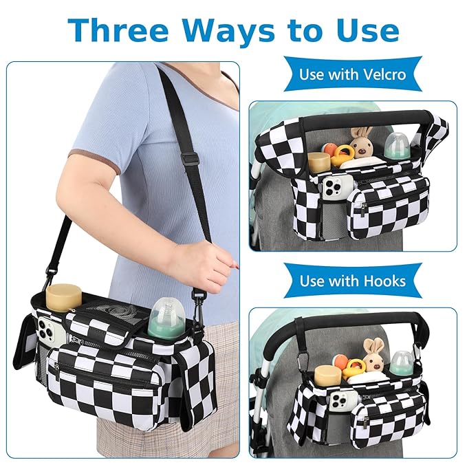 Accmor Universal Stroller Organizer with Insulated Cup Holder Detachable Phone Bag and Shoulder Strap,Stroller Bag Caddy Organizer Fits for Uppababy, Baby Jogger, Britax Strollers