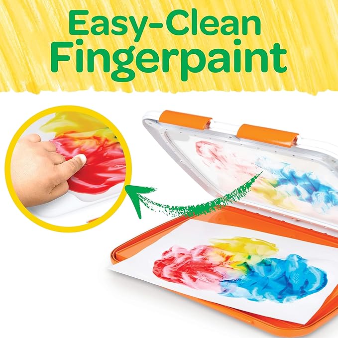 Crayola Mess Free Finger Painting Station – Washable Finger Paint for Toddlers, Spring Arts & Crafts Set, Sensory Activity, Travel Toy, Ages 1+