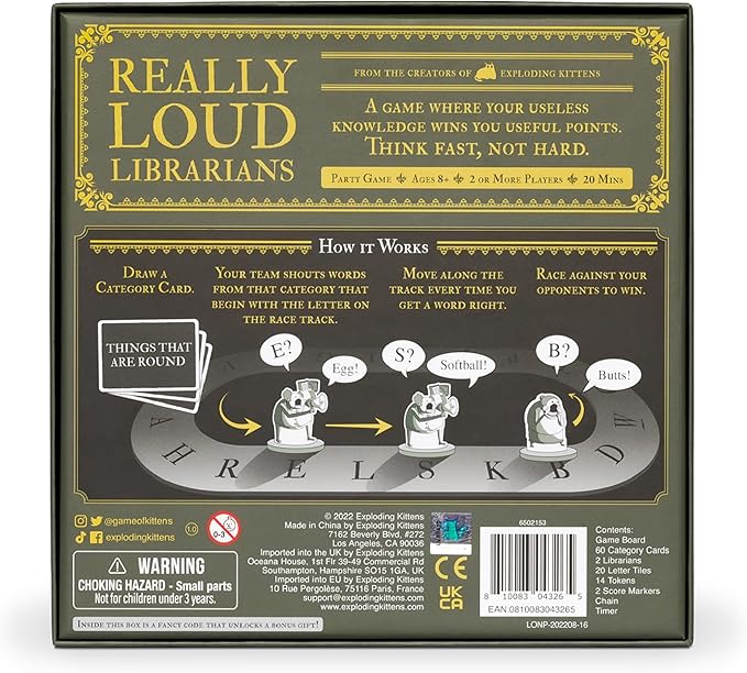 Exploding Kittens Really Loud Librarians 2+ Players - Ages 8+ - 20 Minutes to Play - Fast Paced Word Shouting Board Game - Party Game, Family Game Night, Kid and Adult Card Game