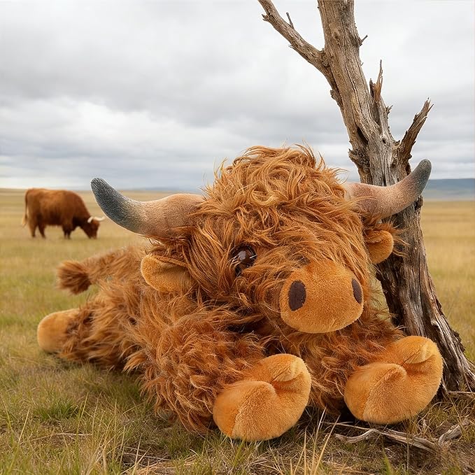 JOD® 4lbs Highland Cow Weighted Stuffed Animals, 22inch Giant Highland Cow Gift Plushie Toy, Cute Stuffed Animal Highland Cattle Plush Pillow Women Adults Kid Bedtime Highland Cattle(Big Nose)