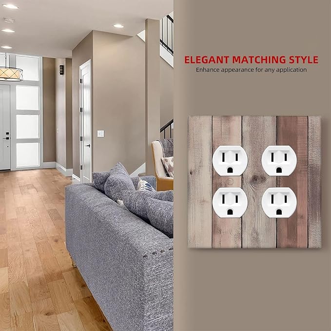 Outlet Covers Vintage Natural Wood Rustic Cinnamon 2 Gang Double Duplex Decorative Light Switch Covers Electrical Wallplates Socket Faceplate For Farmhouse Cabin Decor