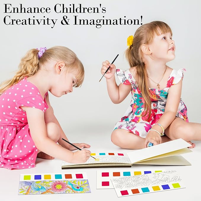JCREN Watercolor Painting Books, Pocket Watercolor Painting Coloring Kit, Paint with Water Bookmarks Travel Activity Party Favors for Kids Toddlers Gifts for Boys and Girls