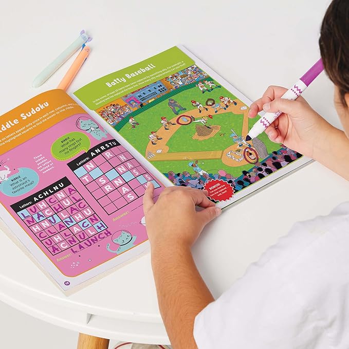 2026 Puzzle Fun Activity Book Gift Set for Kids 6 and Up, 4 Fun Books with Brain Teasers, Mazes, Word Games and More, Travel Activity and Puzzle Game Books for Kids