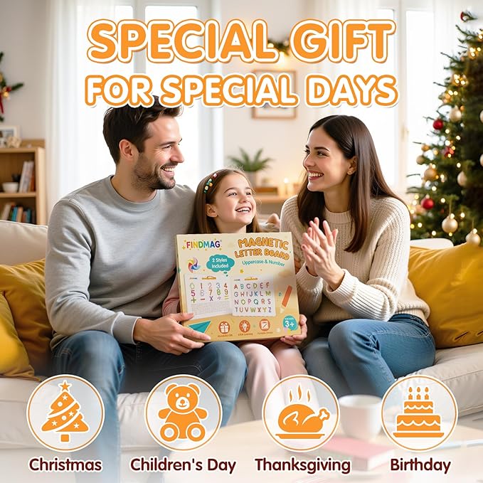 FINDMAG Magnetic Alphabet Board, 2 in 1 Magnetic Letter Drawing Board for Toddler, Double Sided Letter Tracing Boards Preschool Handwriting Learning Tools, Reusable Educational Learning Gifts for Kids