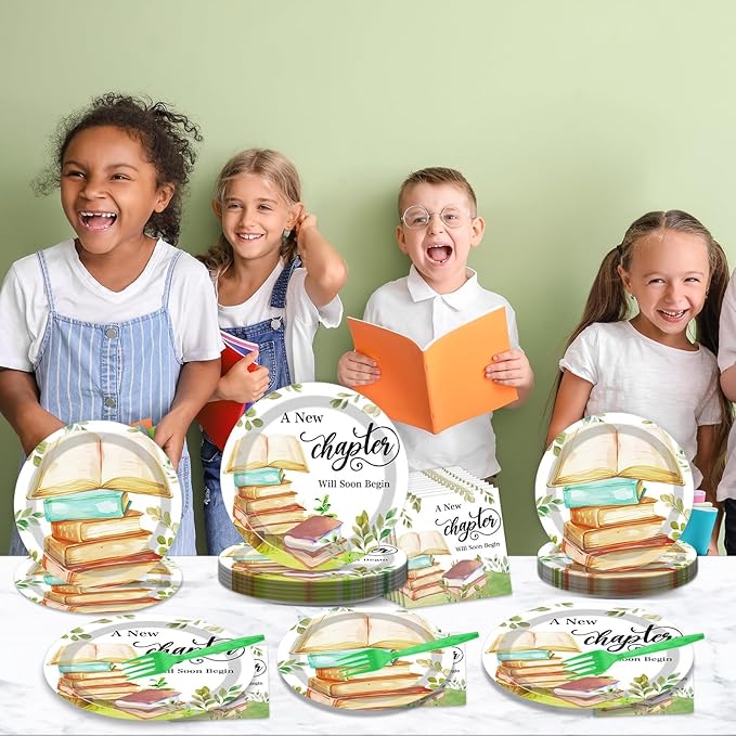 96Pcs Storybook Party Plates and Napkins for Book A New Chapter Will Soon Begin Themed Paper Dessert Plates School Library Reading Tableware Set for Baby Shower 24 Guests Birthday Party Decorations