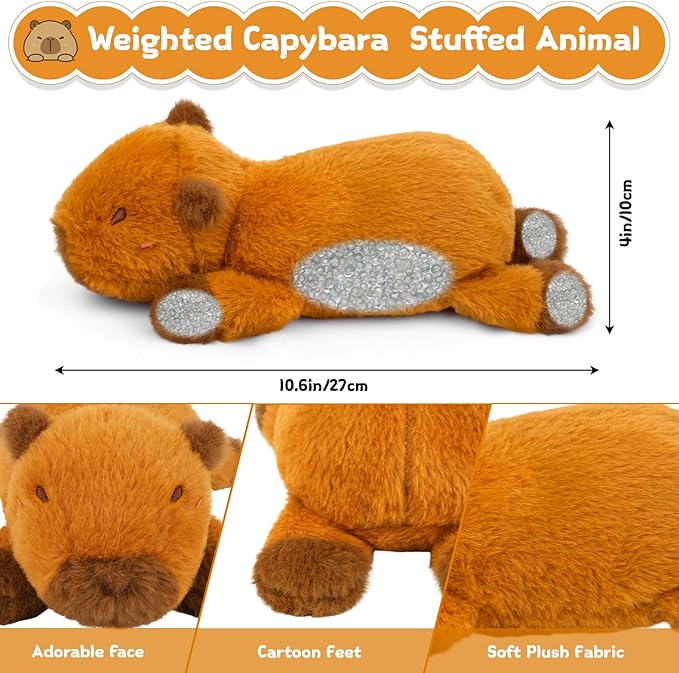 Weighted Capybara Plush,10in 0.8lb Weighted Stuffed Animals Soft Capybara Stuffed Animal,Cute Huggable Small Capybara Weighted Plushie Pillow Toy Gifts for Kids Boys Girls
