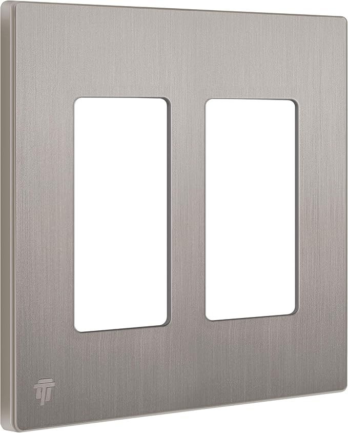ENERLITES Elite Series Screwless Decorator Wall Plate Child Safe Outlet Cover, Gloss Finish, Size 2-Gang 4.68" H x 4.73" L, Unbreakable Polycarbonate Thermoplastic, SI8832-BNK, Brushed Nickel