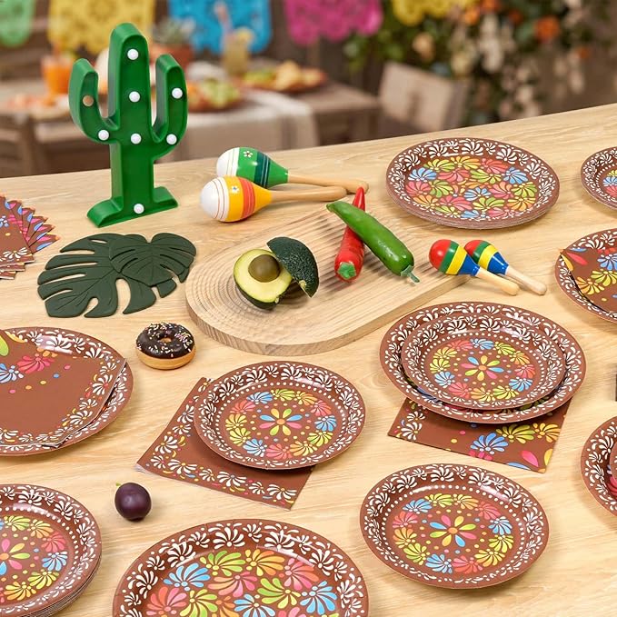 WERNNSAI Cielito Lindo Party Decoration - 48PCS Mexican Plates and Napkins Platos de Barro Mexicanos for Birthday Baby Shower Cinco de Mayo Talavera Party Decor Serves 16 Guest