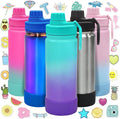 CHILLOUT LIFE 17 oz Kids Insulated Water Bottle for School with Leakproof Spout Lid and Cute Waterproof Stickers, Personalized Stainless Steel Thermos Flask Metal Water Bottle for Girls & Boys
